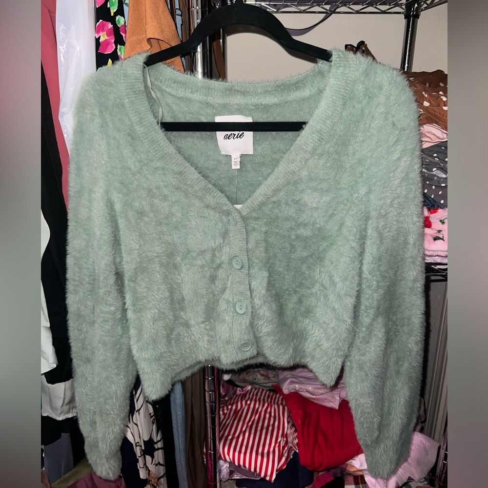 NWT Aerie Women's Soft Mint Cropped Cardigan